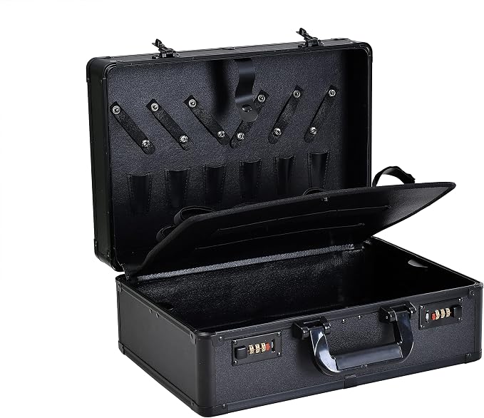 Barber Case Clipper Bag Black, Hair Kit Tool Box Aluminum Organizer with Portable Handle and Secure Numlock for Scissors, Clippers, Barber Supplies 15.8" x 11" x 6.5" - Image 9
