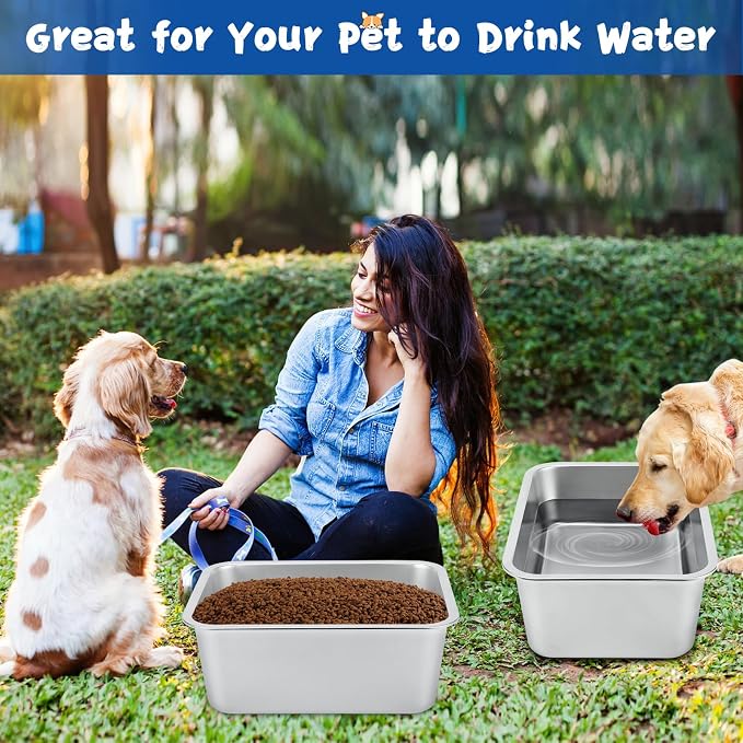 BWOGUE 4 Gallons Extra Large Dog Water Bowl for Large Dogs, Stainless Steel | Stainless Steel Dog Bowl, 1 Pack Large Water Bowl for Dogs, Wide Deep Bowl, Rectangular Shape, Easy to Clean, Outdoor Use - Image 7