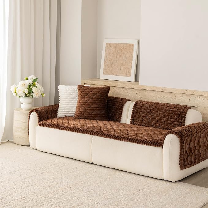 Luxury Fuzzy Pet Couch Cover for Dogs,Washable Sofa Cover, Non-Slip Sofa Protector for 3 Cushion Couch, Thick Plush Furniture Cover, Elegant Pet-Friendly Home Décor(Brown,28"x94") - Image 7