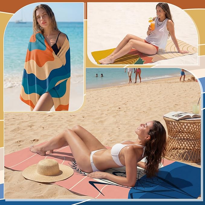 EBOOT 10 Pack Oversized Beach Towel Set Extra Large Pool Towels Microfiber Quick Dry Swim Blanket for Adult Women Men Face Hand Body Bath Travel Pool(Navy Blue,36 x 72 Inch,Classic Plaid) - Image 7