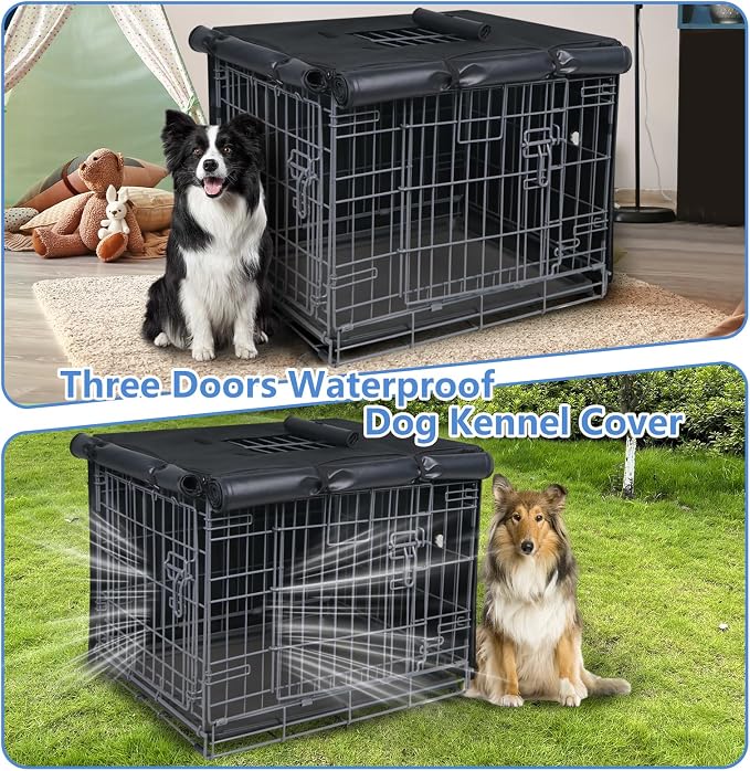 Dog Crate Cover Heavy Duty Oxford Fabric for 42-Inch Wire Crates | Black Kennel Cover Only, Fits 1 & 2 Door Wire Cages, Provides Privacy & Comfort Space, Includes Water Bottle Sipper Tube - Image 5