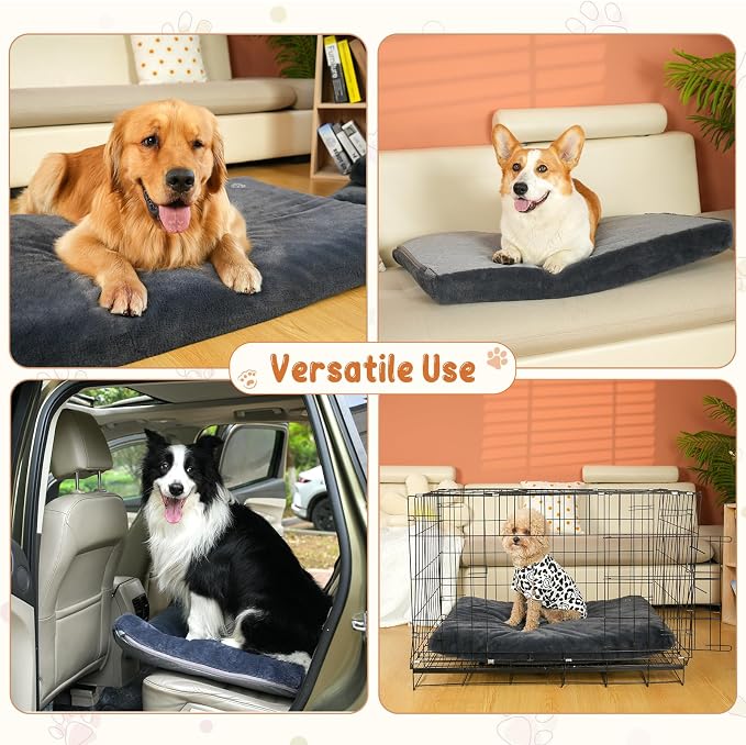 EMPSIGN Dog Bed Mat Crate Pad Mattress, Ultra Soft Pet Kennel, Grey, Large | Reversible(Cool & Warm), Waterproof Linings, Removable Machine Washable Cover, for 36" Dog Crate, Firm Support - Image 7