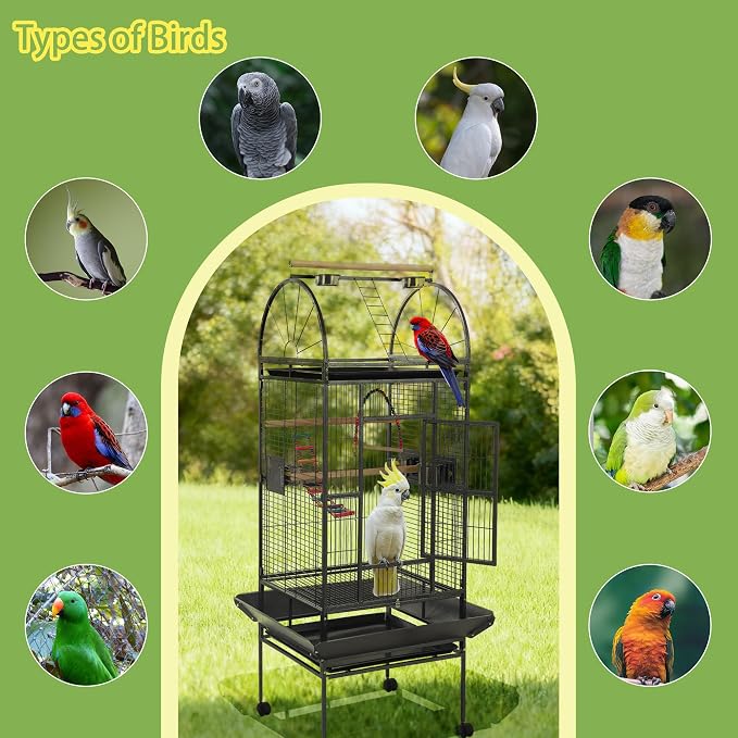 68'' Large Parrot Cage, Large Bird Cages for Parrots,Conure Cage for Birds, Cockatiel Cage with Play Top,Feeders,Slide-Out Tray,Seed Catcher,Birdcage Toys for Cockatoo,African Grey,Lovebird - Image 9