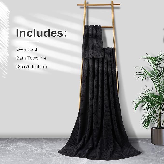 Extra Large Bath Towel Sheet Set 35x70 Inches - Oversized Bath Towels Set,Jumbo Large Microfiber - Quick Dry, Lightweight,Super Soft,Highly Absorbent Towel Set for Bathroom,Hotel,SPA,Pack of 4 (Black) - Image 6