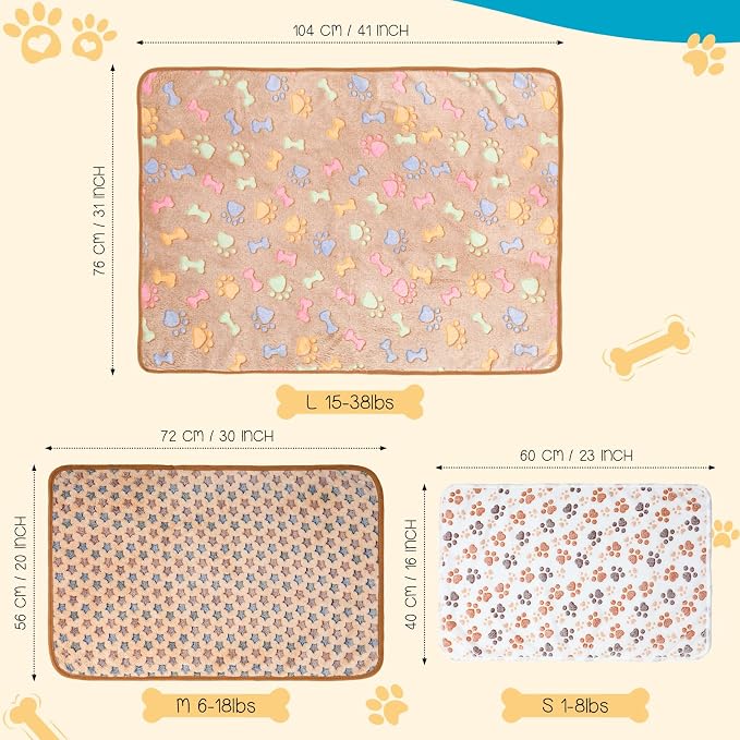 Tatuo 12 Pieces 16 x 24 Inch Dog Blanket Super Soft Warm Cat Sleep Mat Pet Kitten Doggy Fluffy Fleece Blankets with Cute Dog Paw Bone Star Elephant Patterns Printed Fluffy Blanket for Small Cat Puppy - Image 8