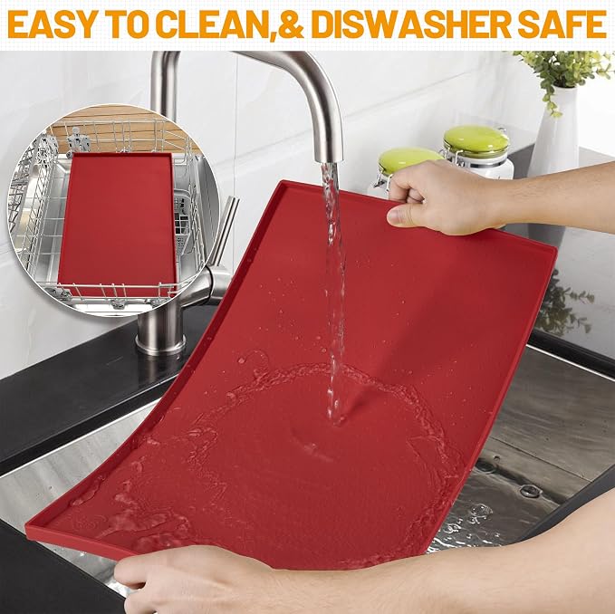 Hubulk Dog Feeding Mat,100% Waterproof Food Grade Silicone Pet Food and Water Bowl Placemat,Dishwasher, High Raised Edge to Prevent Spills,Nonslip Tray to Stop Messes on Floor (24"x16"x0.5", Red) - Image 7