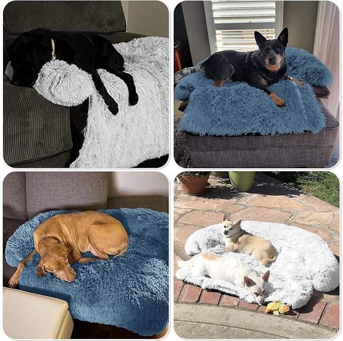 GGIB Calming Dog Bed Fluffy Plush Dog Mat for Furniture Protector with Removable Washable Cover for Large Medium Small Dogs and Cats (Extra Large (53x39.3x6), Navy) - Image 7