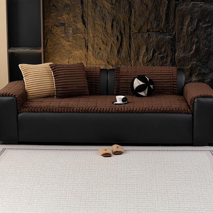Sofa Couch Cover, Sofa Covers for Dogs Washable, Non-Slip Striped Sofa Slipcovers for Sectional Sofa, Sofa Cover Furniture Protector for L Shaped(Dark Brown, 27.6"x 59") - Image 7