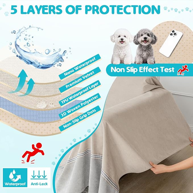 Loiion 100% Double-Sided Waterproof Dog Sofa Cover - Anti-Slip, Leakproof Couch Cover, Pet-Friendly Couch Protectors for Puppy, Large Dog, Kids and Pets Almond150 X91 - Image 7