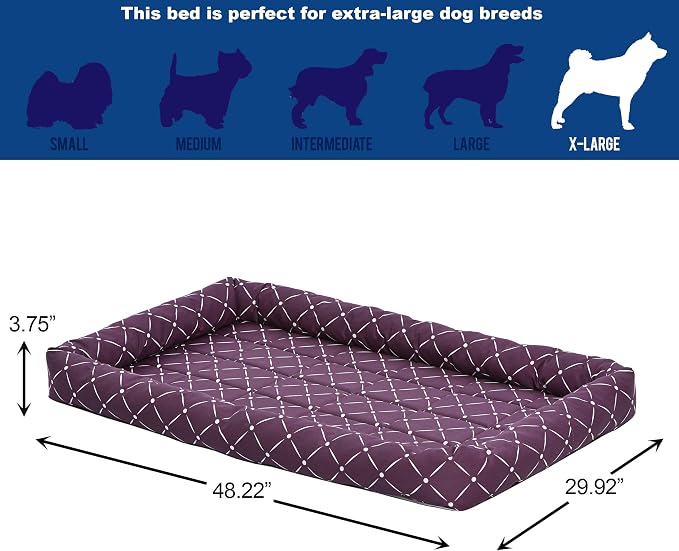 MidWest Homes for Pets 40248-PLD Quiet Time Couture Ashton Bolster Pet Bed, X-Large Dog/48, Plum, Plum & White Diamond Pattern - Image 5