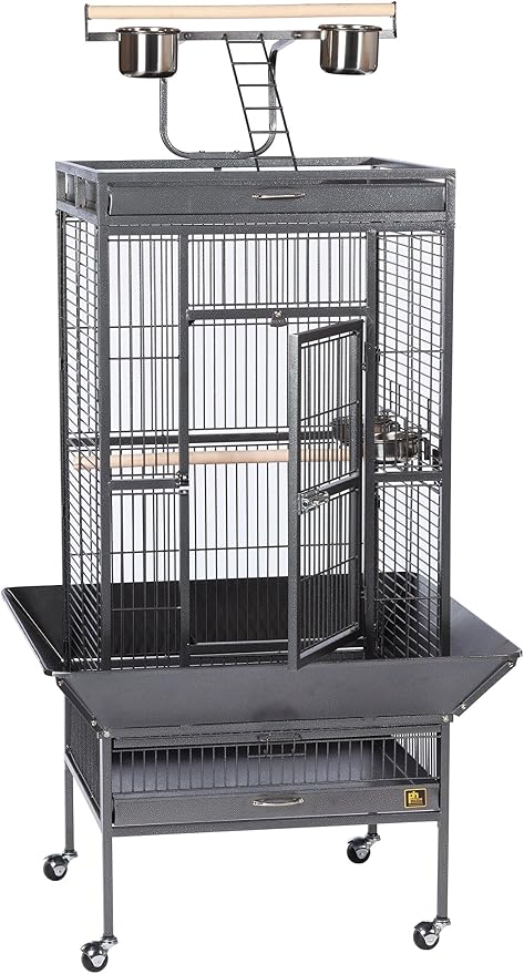 Prevue Pet Products Wrought Iron Select Bird Cage - Large Steel Cage with Rolling Stand, Seed Guards, and Playtop, Ideal for Conures and Medium Birds - Black Hammertone - Image 3
