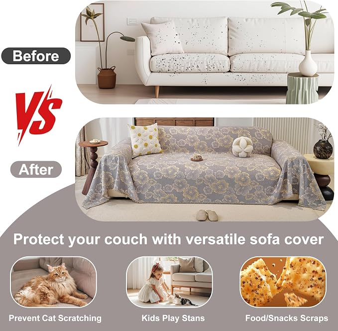 ROOMLIFE Boho Couch Covers for Sofa Washable for 2 Cushion Couch Chenille | Furniture Protector Sofa Couch Cover for Dogs, Soft Breathable Sofa Slipcover, Couch Throw Blankets with Tassels 71''X118'' - Image 9