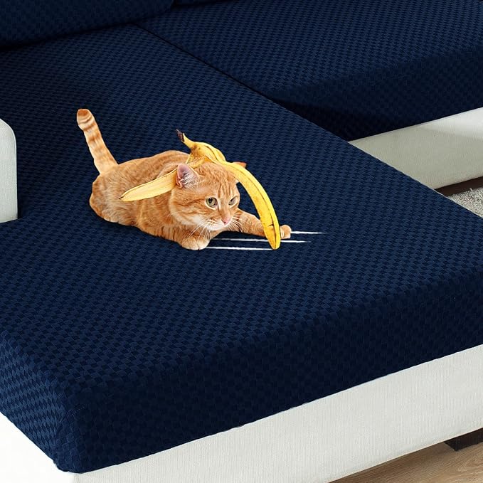 【Clearance】 Stretch Individual Cushion Covers Sofa Loveseat Seat Cushion Slipcovers Soft Couch Cover Replacement Large Checkered Furniture Protector with Elastic Bottom (2 Pc Cushion Cover, Navy) - Image 8