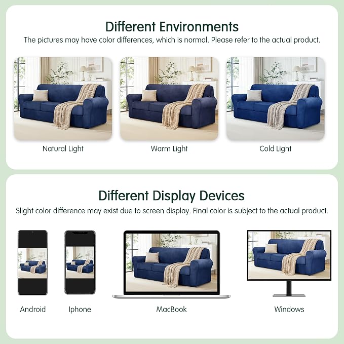 CHUN YI 4 Piece Velvet Couch Covers for 3 Cushion Couch, Water Resistant Non Slip Sofa Slipcover, High Stretch Thick Furniture Protector for Dogs Pets, Large, Navy - Image 9