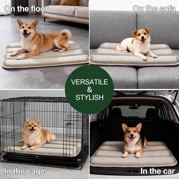 Dog Bed Mat, Reversible Dog Crate Pad with Washable Kennel Mat and Soft Foam, Flat Pet Bed for Dogs & Cats, for Crates Carriers & Travel (Light Brown, 28" L*16" W*1.5" Th) - Image 8