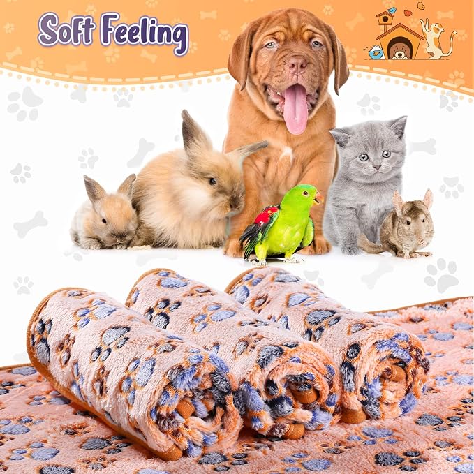 Tatuo 4 Pack Fleece Dog Blankets for Puppy Cats Multi-Size Sleep Mat for Pet Guinea Pig Soft Washable Warm Crate Bed Puppy Teething Toys Print Pattern Blanket Indoor(Coffee,41 x 30 Inch,Paw) - Image 7