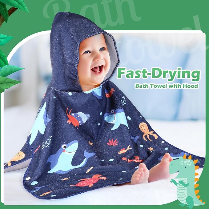 Oudain 6 Pcs Kids Hooded Bath Towel with Hood Microfiber Beach Baby Pool Beach Towel for Boy Girls Toddler Kids - Image 7