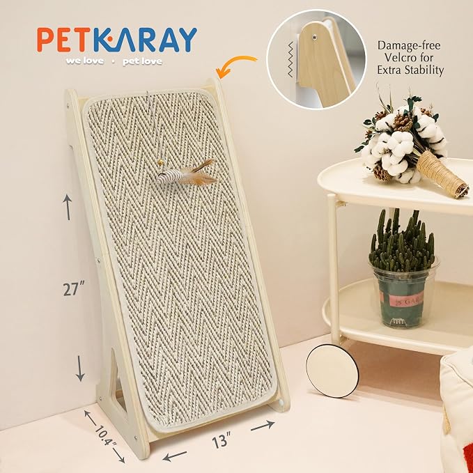 PETKARAY Cat Scratcher, Sisal Scratching Ramp, L Shape Scratch Pad for Indoor Cats, 27" Wall Furniture Protector with Mouse Toy - Image 7