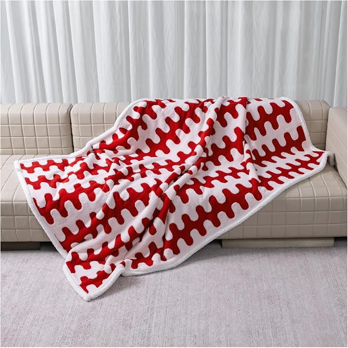 Waterproof Pet Blanket,Red Dog Blankets for Bed Covers Couch Sofa Stylish Jacquard Pets Throw Blankets for Puppy Cats Washable Reversible Furniture Protection Covers (Red Wave,L) - Image 2