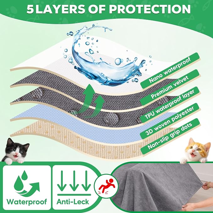 Loiion Cat Scratch Furniture Protector - Anti-Slip, Waterproof Sofa Cover to Keep Cats Off, Pet-Friendly Couch Protectors for Sofa, Gray Anti-Scratch Couch Cover for Pets and Kids 91"X71" - Image 8