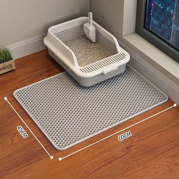 HCY&WLD 2-Pack Cat Litter Mat, Double Layer Honeycomb Waterproof Urine Proof Non-slip Litter Trapping Mat, Less Waste, Easy to Clean Cat Litter Box Mat, Kitty Indoor Supplies (Gray, 24x18 Inches) - Image 7