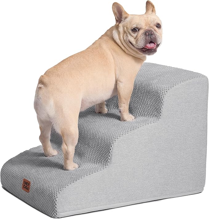 EHEYCIGA Curved Dog Stairs Ramp for Small Dogs 15.7" H, 3-Step Dog Steps for Couch Sofa and Chair, Pet Stairs for Cats, Non-Slip Balanced Pet Steps Indoor, Light Grey - Image 9