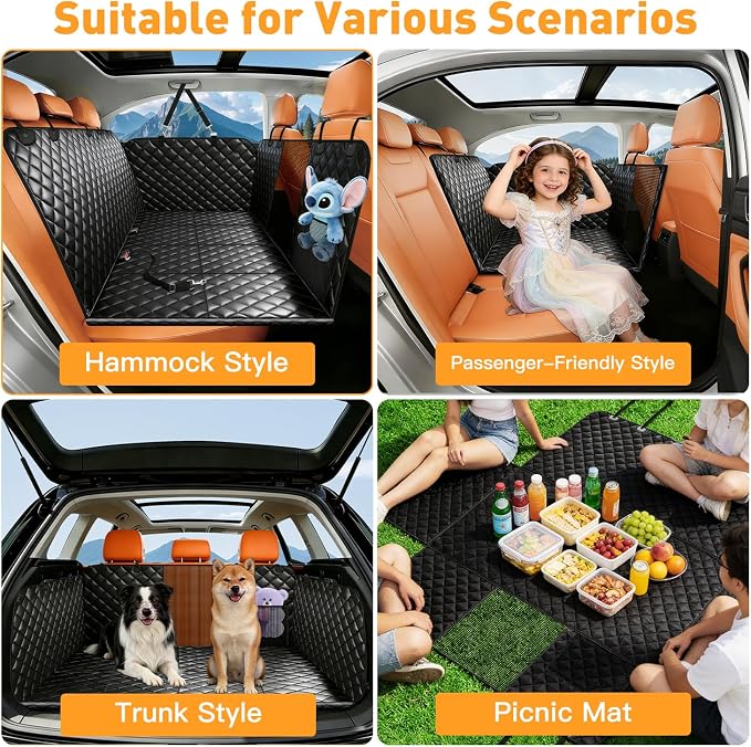 HOB4U Dog Car Seat Cover for Back Seat, Hard Bottom Dog Back Seat Extender | Dog Hammock for Car SUV and Truck, Waterproof, Supports 400LBS, Anti Scratch, Easy to Clean - Image 8