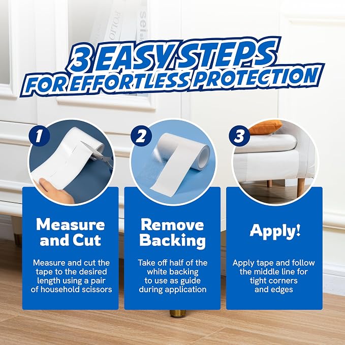 2 Rolls Cat Scratch Furniture Protector Tape – Double-Sided Sticky Training (4" x 20ft Each) – Anti-Scratch Sofa & Couch Guard – Clear, Easy to Apply & Remove – Not for Leather, Velvet, Microfiber - Image 6