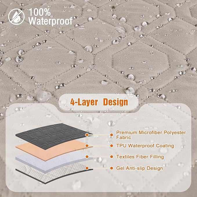 VANSOFY Waterproof Couch Cover for Pets, Khaki, 72.4" | Non-Slip, Washable, Utility Pockets, Pet Friendly, Furniture Protector Slipcover for 3 Cushion Plus Couch - Image 6