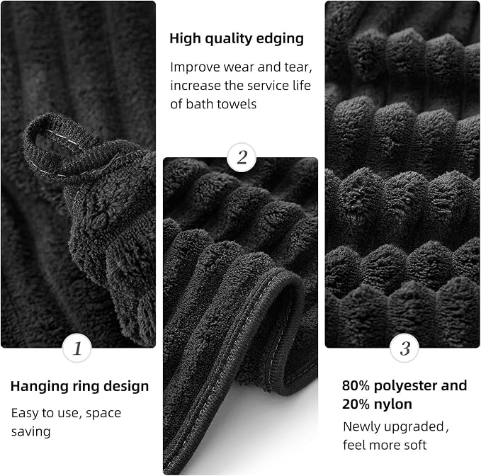 2 Piece Bath Sheets, 40"x80" Microfiber Bath Towels, Black | Extra-large size, Quick dry, Highly Absorbent, Lint Free,shower towels for bathroom gym spa,Big and Tall users - Image 9