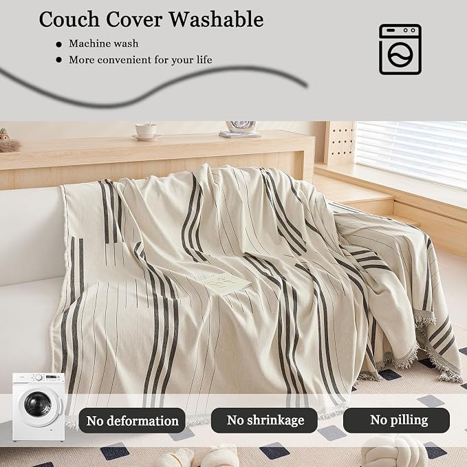 DREAMINGO Couch Cover Reversible Chenille Furniture Protector Sofa Covers for Dogs Pets Dark Grey Couch Cover for 3 Cushion Couch Sofa Vertical Stripe Jacquard Sofa Slipcover Sectional, 71"x150" - Image 7