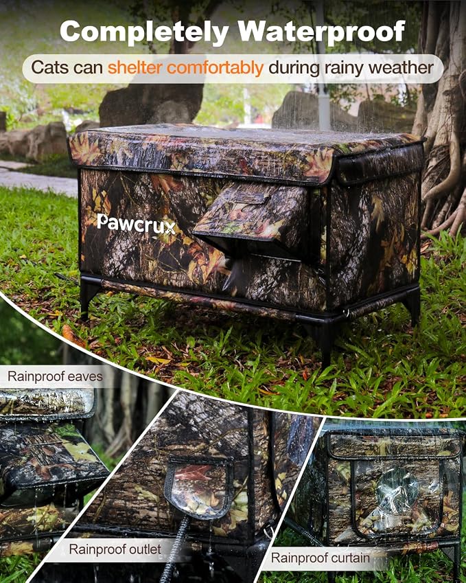 Weatherproof Heated Cat House for Outdoor in Winter, Heated Cat Bed Kitty Shelter with Cat Heating Pad, Insulated & Safe Escape Door, Warm House for Outside Stray Cat (Leaf Color, 17.6"x25.5"x17.9") - Image 6