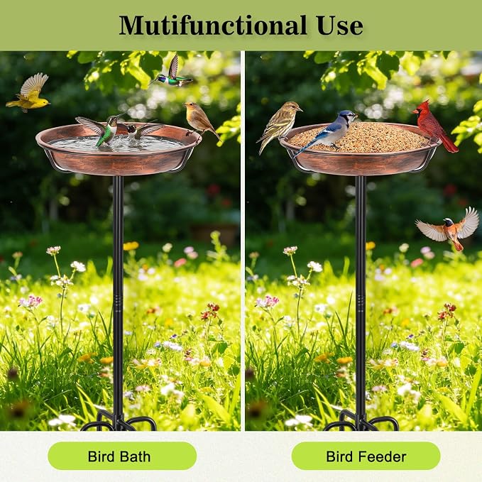 Gtongoko Metal Bird Bath for Outdoors, 34" Tall Bird Bath with 12" Removable Bowl, Heavy Duty 5-Prong Stable Base, Easy-to-Clean Heavy Duty Birdbath & Bird Feeder for Garden, Patio, Yard - Image 8
