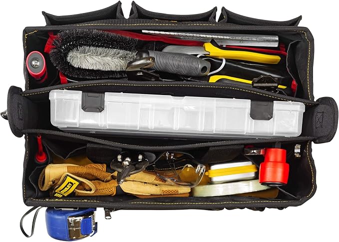 Cat 17-Inch Tech Tool Tote Bag with 20 Pockets, 2 Storage Bins for Small Parts, Dual Compartments, Shoulder Strap, and Hi-Vis Interior – Heavy-Duty 1200D Polyester - 240045 - Image 8
