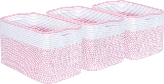 MINTWOOD Design 3-Pack Storage Baskets for Shelves, Decorative Baskets for Organizing, Woven Baskets for Storage, Book Basket, Cube Organizer, Cube Storage Bin Box, Closet Organizers, Light Pink - Image 9