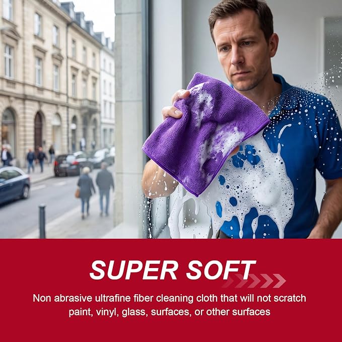 Oudain 200 Pcs Microfiber Cleaning Cloth 16x16 Inch Microfiber Towels for Car Ultra Absorbent Cleaning Rags Reusable Lint Free Streak Free Detailing Towel for Car Washing Drying Dusting (Purple) - Image 6