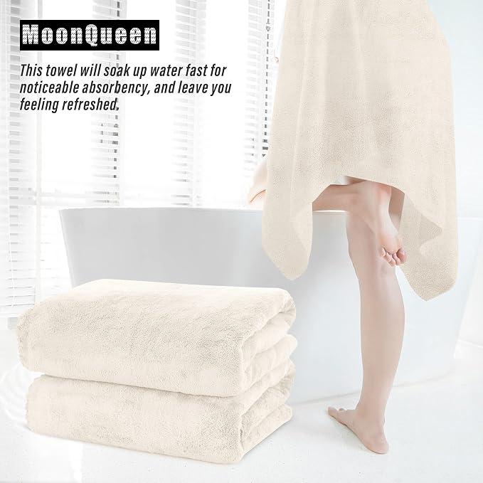 MOONQUEEN 2 Pack Premium Bath Towel Set - Quick Drying - Microfiber Coral Velvet Highly Absorbent Towels - Multipurpose Use as Bath Fitness, Bathroom, Shower, Sports, Yoga Towel (Cream) - Image 7