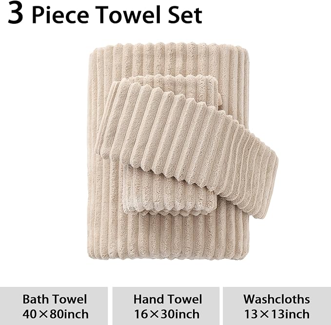 3 Pack Bath Towel Set, 40"x80" Oversized Bath Sheet, Beige | Ultra Soft Microfiber, Lint Free, Quick Dry, Highly Absorbent, Full Body Coverage, 1 Bath Sheet, 1 Hand Towel, 1 Washcloth - Image 8