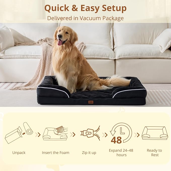EGOHOME Orthopedic Dog Bed with Sides for Large Dogs 36x27x6.5in Black | Water Resistant Egg Crate Foam Dog Couch with Removable Washable Cover & Non-Slip Bottom, Comfort Support Pet Sofa - Image 8
