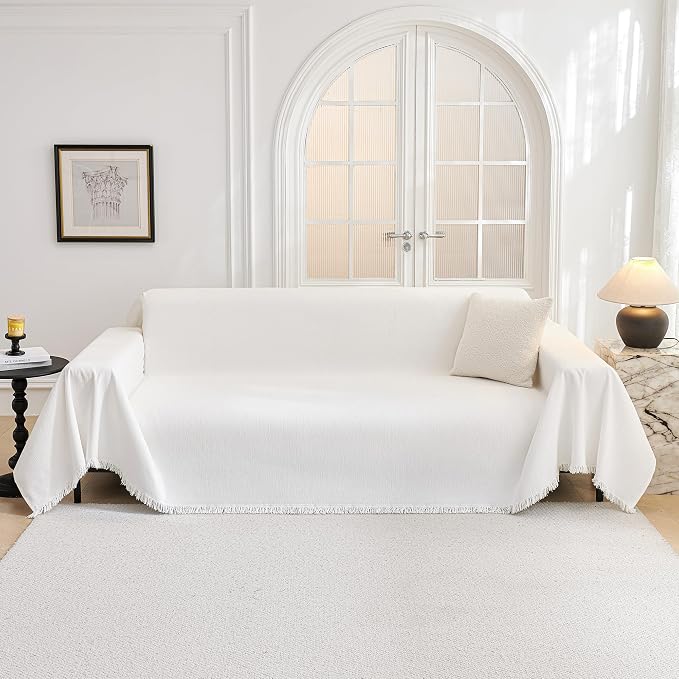 MYSKY HOME Oversized Couch Cover Sofa Covers Couch Covers for 3 Cushion Couch Sofa Pet Friendly L Shaped Couch Cover Sectional Couch Covers Non Slip Furniture Protector for Kids, Dogs, 91"x150", White - Image 9