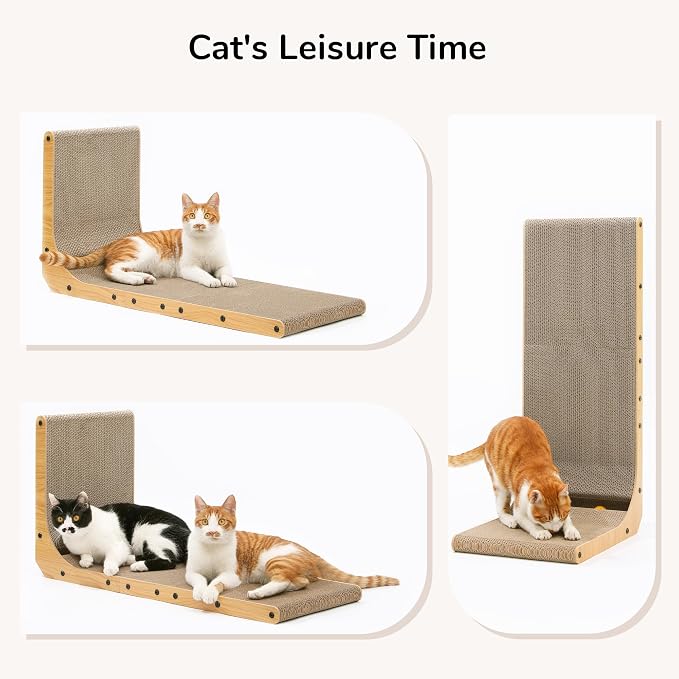 FUKUMARU Cat Scratcher for Indoor Cats, 32.7 Inch L Shaped Cat Scratch Pad | Extra Large Cardboard Cat Scratcher for Wall Sofa, Vertical Cat Scratching Board with Ball Cat Toy, Tall Cat Scratching Post - Image 8