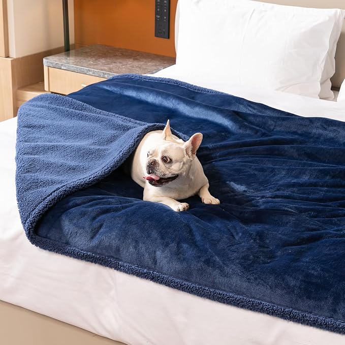 Waterproof Dog Throw Blanket Reversible Pet Fleece Blankets Bed Cover Dark Blue Puppy Blankets Leakproof Sofa Couch Washable Cover Cat Pet Blanket for Warm-Navy Blue,S-40x28in - Image 2