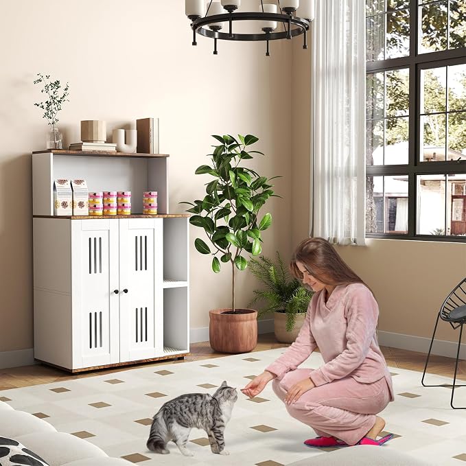 Yafylly Litter Box Enclosure for 2 Cats, Double Litter Box Enclosure with Scratch Mat, Hidden Cat Litter Boxes Furniture for Most Litter Boxes, White - Image 7