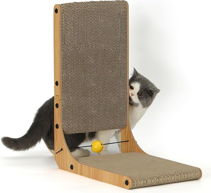 FUKUMARU Cat Scratcher, 18.9 Inch L Shaped Cat Scratch Pad for Indoor Cats | Vertical Cat Scratching Board with Ball Cat Toy, Cardboard Cat Scratcher for Wall Sofa Couch, Kitten Scratching Post - Image 9