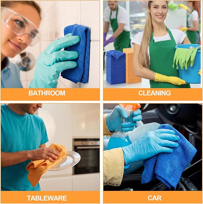 Nuenen 60 Pcs Microfiber Cleaning Cloths for Cars 16 x 16 Inch Ultra Absorbent Car Towels Drying Reusable Cleaning Supplies House Kitchen Window Microfiber Towel (Yellow,Blue) - Image 7