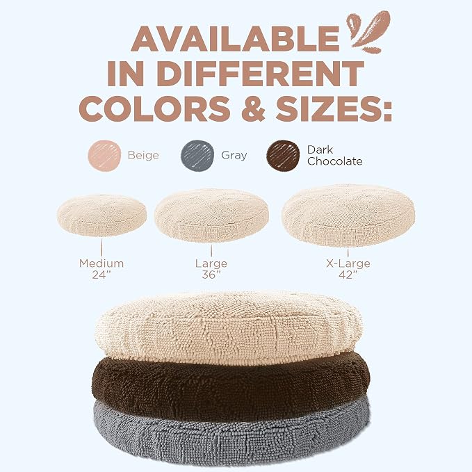 Soggy Doggy Super Snoozer Round Dog Bed, Beige, Extra-Large 42"x42"x7" | Removable, zip-off washable cover; plush round design; for small to large breeds; car & living room use - Image 8