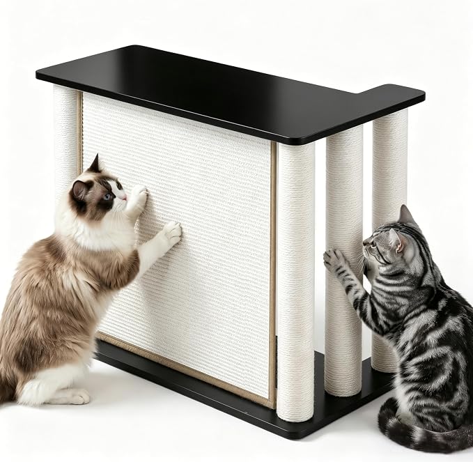Couch End Table from Cat Scratch, Couch Protector with Sisal Scratching Post & Panel for Cat, Pet Corner for Wall & Furniture Protection, Black Right - Image 9