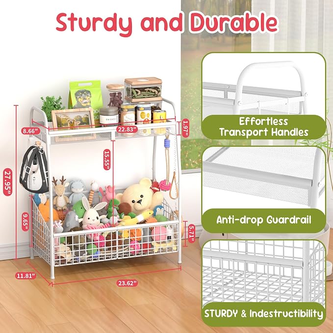 Kaiferty Indestructible Large Dog Toy basket, Toy Box for Dogs,Pet Toys Bin Dog Metal Wire Basket for Toys, Food Storage, Storage Organizer Chest Storage, Toy Box for Living Room Area (White) - Image 8