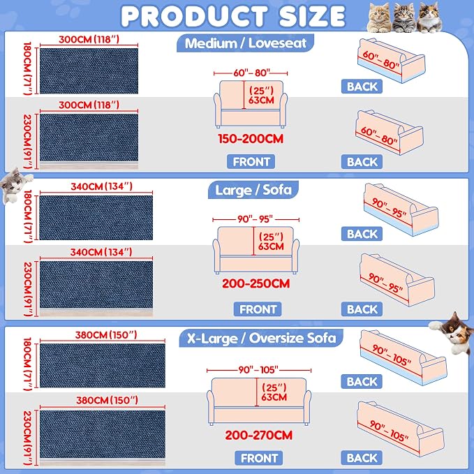 Loiion Cat Scratch Proof Furniture Protector Waterproof Sofa Cover 134"x91" | Pet-Friendly Couch Protector, Anti-Scratch & Anti-Slip Sofa Cover For Cats Dogs Kids, Machine Washable - Image 8
