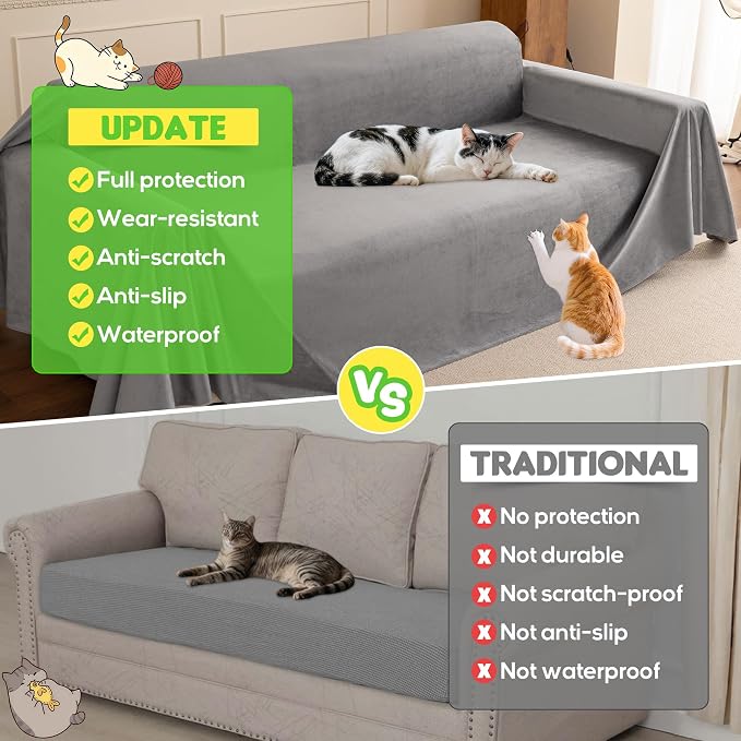 Loiion Cat Scratch Couch Cover Waterproof Sofa Cover 150"x71" | Pet-Friendly Couch Protector, Anti-Scratch & Non Slip Sofa Cover For Cats Dogs Kids, Machine Washable - Image 9